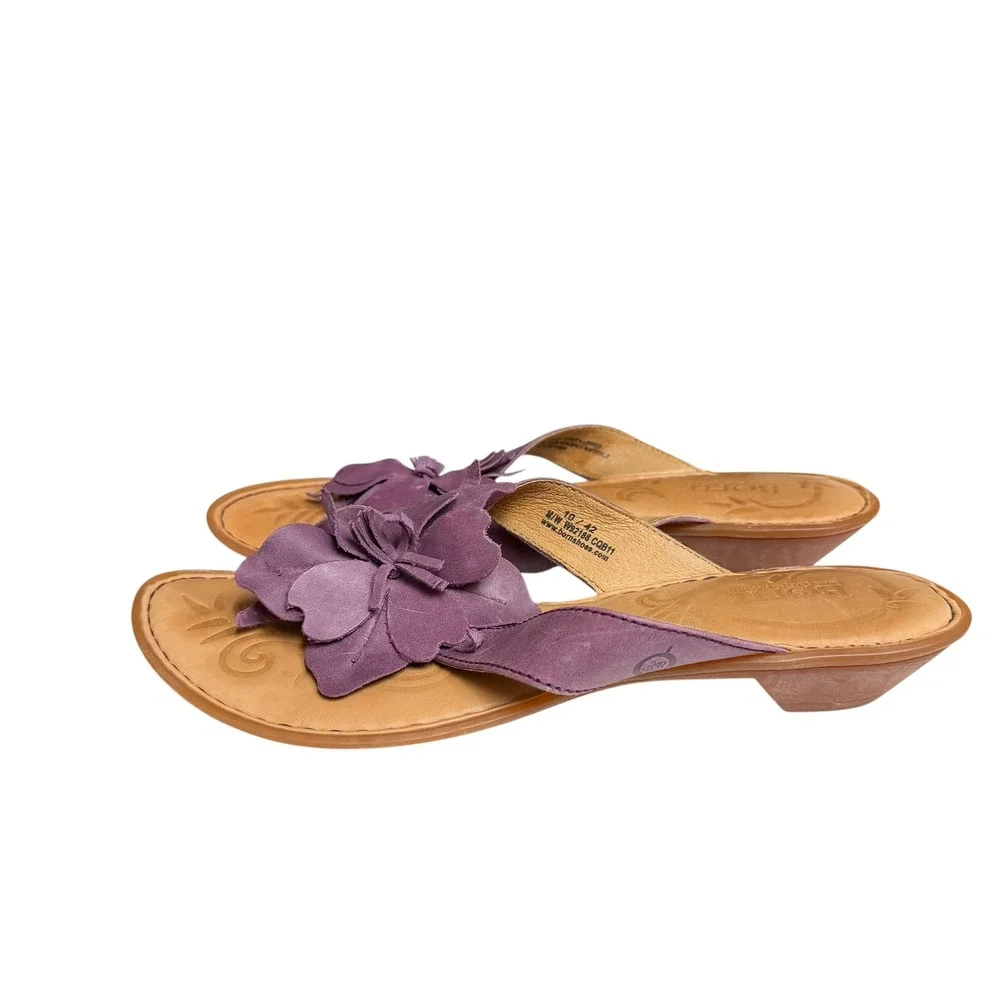 Born Womens Purple Leather Flower Thong Sandals W92188 Low Wedge Size 10 42